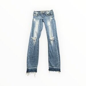 Machine Jeans Skinny Women 5 Blue Nouvelle Mode Distressed Raw Hem Stretch Rise